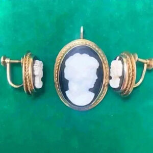 Mid Century Van Dell 12K Gold Filled  Cameo Earrings Pendant Set